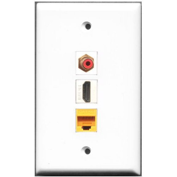 RiteAV - 1 Port HDMI 1 RCA Red 1 Cat5e Ethernet Yellow Wall Plate