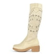 thumbnail image 4 of Chunky Knee High Cowgirl Boots for Women 2025 Boho Ethnic Suede Flower Hollow out Mid Calf Cowboy Riding Tall Boots Beige Size 6.5, 4 of 7
