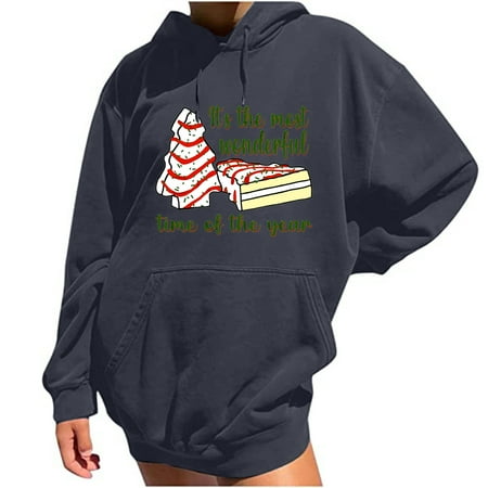 

Zedker Lightweight Hoodie Pullover for Women Women s Casual Sexy Christmas Cake Print Long Sleeve Pullover Shirt Casual Cute Holiday Long Sleeve Hoodie Tops