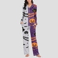 thumbnail image 5 of SAKMAL Womens Pajama Set Fall Halloween Long Sleeve Button Down Pumpkin Bat Print Young Womens 2 Piece Shirt and Long Pants Breathable Sleep Set, 5 of 7