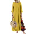 thumbnail image 4 of European and American Autumn Vintage Flower Round Neck Contrast Button Stitching Seven-point Sleeve Dress, 4 of 6