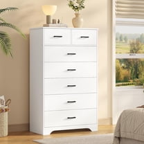 White 7 Drawers Dresser for Bedroom, Modern Chest of Drawers with Metal Handle, Vertical Dresser Storage Cabinets for Living Room Hallway