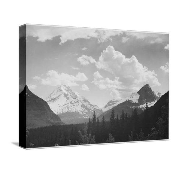 Art.com Looking Across Forest To Mountains And Clouds In Glacier National Park Montana. 1933-1942 Stretched Canvas Print Wall Art by Ansel Adams, 16" x 12"