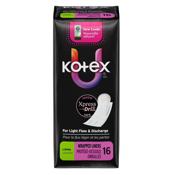 Kotex Wrapped Liners, Light Absorbency, Long Length, 16 Count