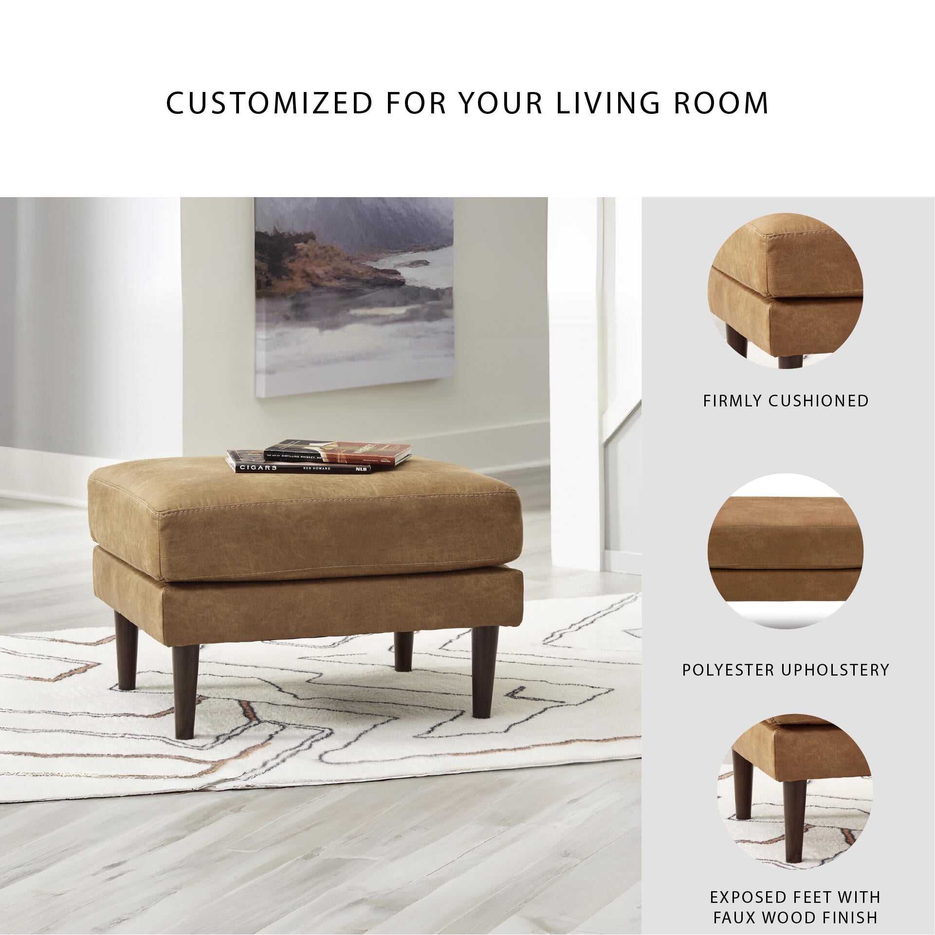 Signature Design by Ashley Contemporary Telora Ottoman, Caramel