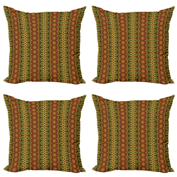 Ambesonne African Throw Pillow Cover 4 Pack, Folkloric Vertical Borders, 24", Green Brown Yellow
