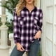 thumbnail image 3 of Women Shirt Women Plaid Blouse Lapel Breathable Single Breasted Mid Long for Office ANGGREK Otros, 3 of 7