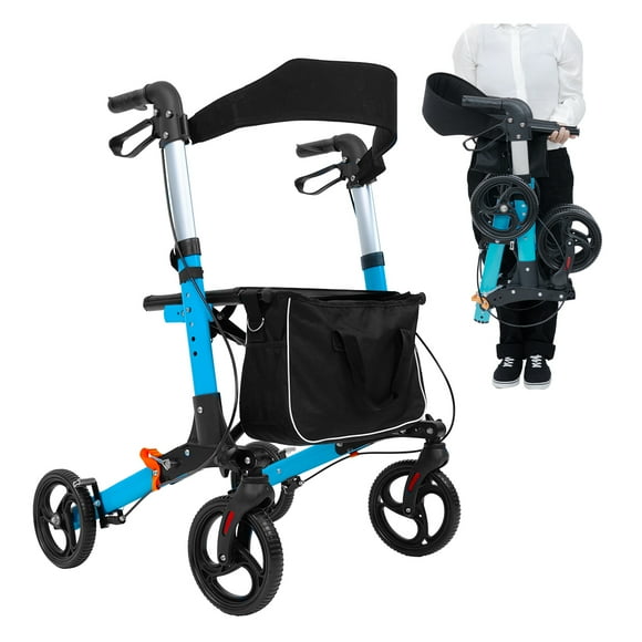 Andadera Rollator Plegable de Lujo | Ligera, Compacta, Frenos de Seguridad con Sistema de Bloqueo y Bolsa de Almacenamiento