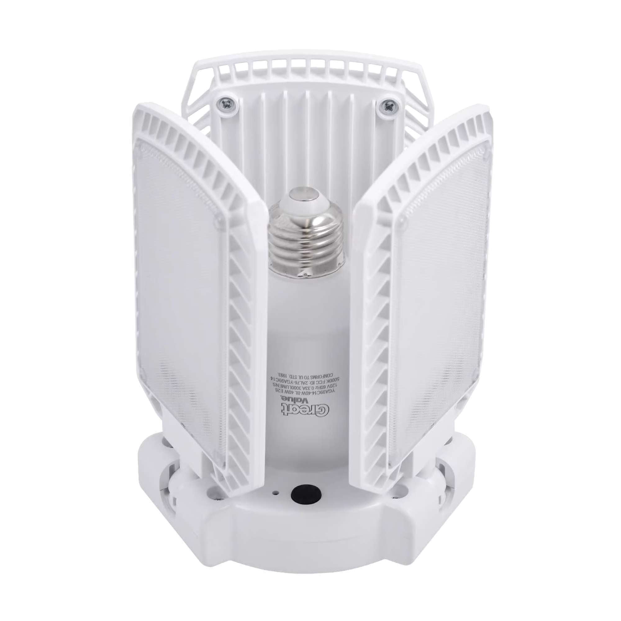 Great Value LED Garage Light with Bluetooth Speaker, 3000 Lumens, 3 Adjustable Panels, E26 Base, 5000K Daylight, 40W, Screw-In Ceiling Shop Light for Garage, Workshop, Basement, Attic, 1 Pack