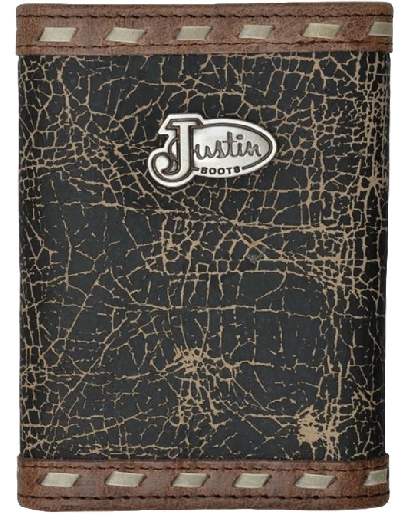 Justin Western Wallet Mens Trifold Crackle Leather Black Brown WJB139