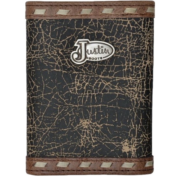 JUSTIN Justin Western Wallet Mens Trifold Crackle Leather Black Brown
