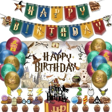 Wizard Magic Birthday Party Decorations,  Party Supplies, Magical Wizard Party Decorations Include 16 Balloons,1 Banner, 16 Cake Topper ,1 Big Party backdrop, 2 Ribbon