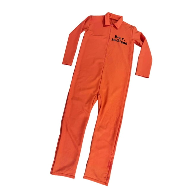 Disfraz de prisionero para Halloween, novedad para hombre, traje de cuerpo entero, uniforme de cárcel. L