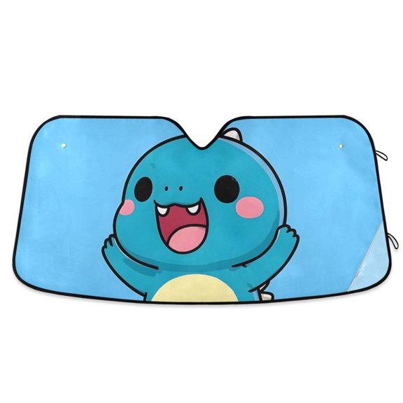 Car Windshield Sun Shade Cute Blue Dinosaur Reflective Heat UV Blocker Foldable with Suction Cups Universal Fit for Sedan SUV Truck