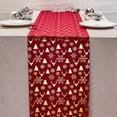 thumbnail image 4 of Mantel navideño rojo de poliéster impermeable de 274 x 28 cm | Estampado festivo de copos de nieve, árboles y renos | Tela resistente a la decoloración | Funda multiusos para mesa de centro de, 4 of 6