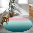 thumbnail image 4 of Pink Turquoise Ombre Large Area Rugs for Bedroom Living Room, Soft Non Slip Carpet Bedside Rug, Teal Modern Geometric Striped Abstract Art Round Floor Cover Kitchen Accent Rug 3' for Office, 4 of 9