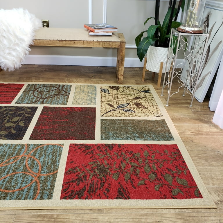Anti-Bacterial Rubber Back AREA RUGS Non-Skid/Slip 5x7 Floor Rug  Solid  Red Plain Color Indoor/Outdoor Thin Low Profile Living Room Kitchen  Hallways Home Decorative Traditional Area Rug 