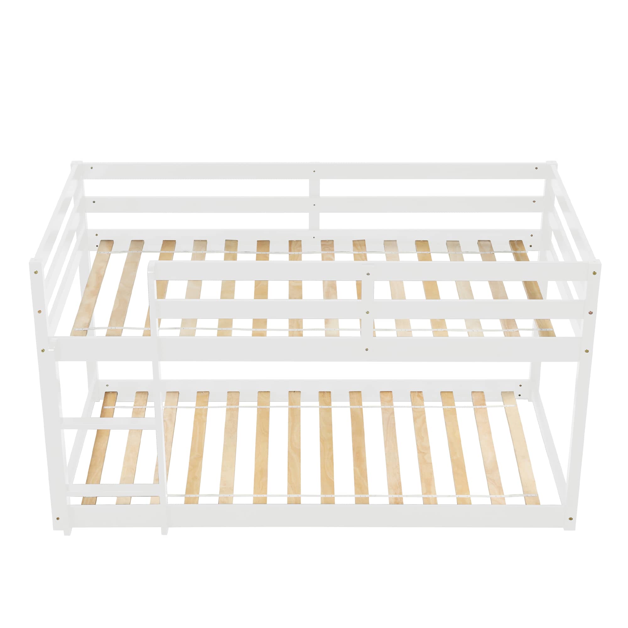 MAYEERTY Twin over Twin Floor Bunk Bed, Wood Bed Frame, White