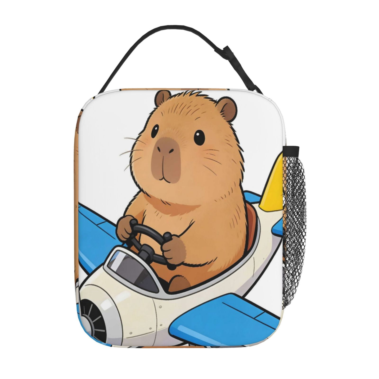 Lunch Bag For Women Men Insulated Portable Lunch Box Bento Box Office Picnic Travel Cooler Bag Capybara Flies A Helicopter