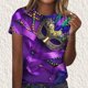 thumbnail image 5 of Mujeres Pantalones Cortos de Verano Flor Impresión Cuello Redondo Manga Corta Superior, Casual, 5 of 8