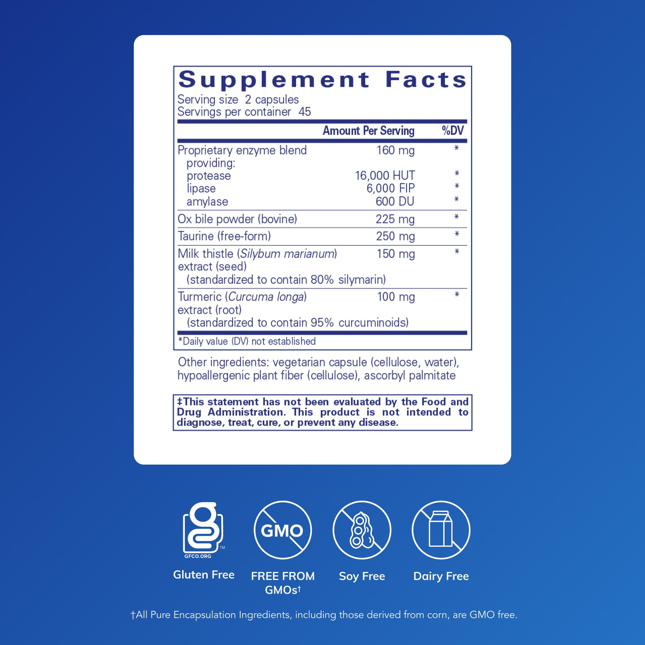Pure Encapsulations Digestion GB - Digestive Enzyme Supplement - For Gallbladder Support & Gut Health* - With Bile Salts & Digestive Enzymes Blend - Gluten Free & Non-GMO - 90 Capsules