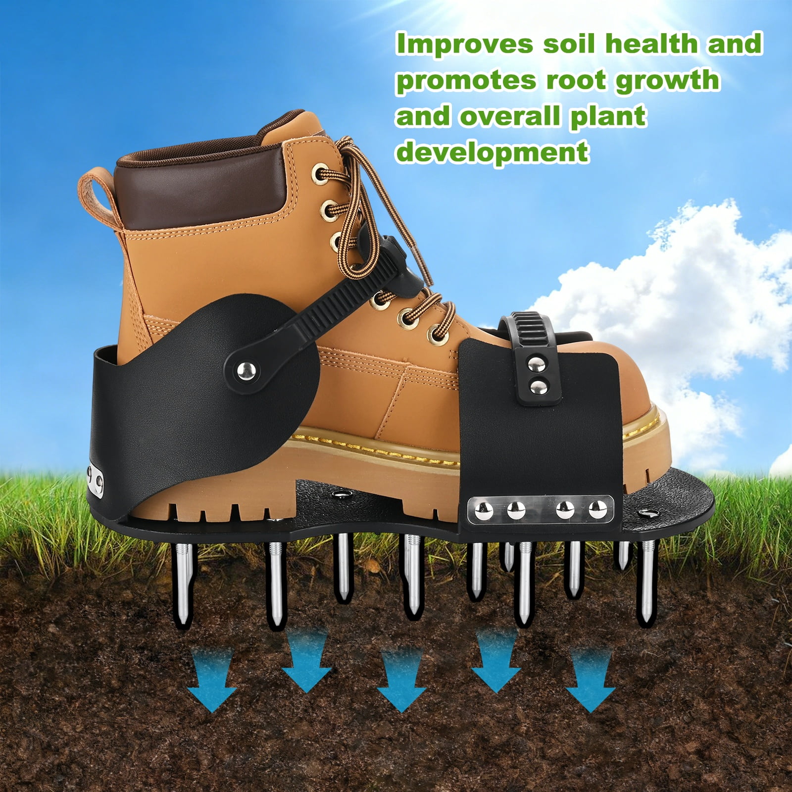 Uxcell 1-Set Lawn Aerator Shoes with Loop Strap and Hook Buckle with 26 Nails for Gardens [Black]