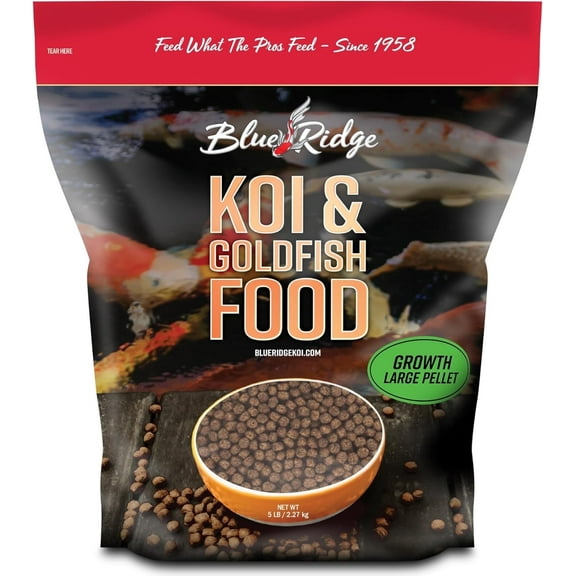 Blue Ridge Koi Fish Food 5lb - Koi Food Large 3/16" Growth Formula, Goldfish Food, Premium Fish Food for Ponds, Ponds Fish Food, Floating Pond Pellets