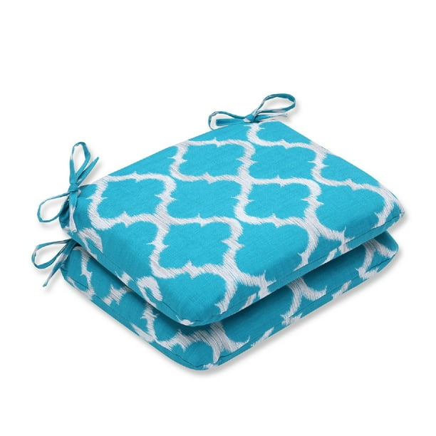 Set of 2 Turquoise Geometry Outdoor Chair Cushion 15.5” x 18.5”