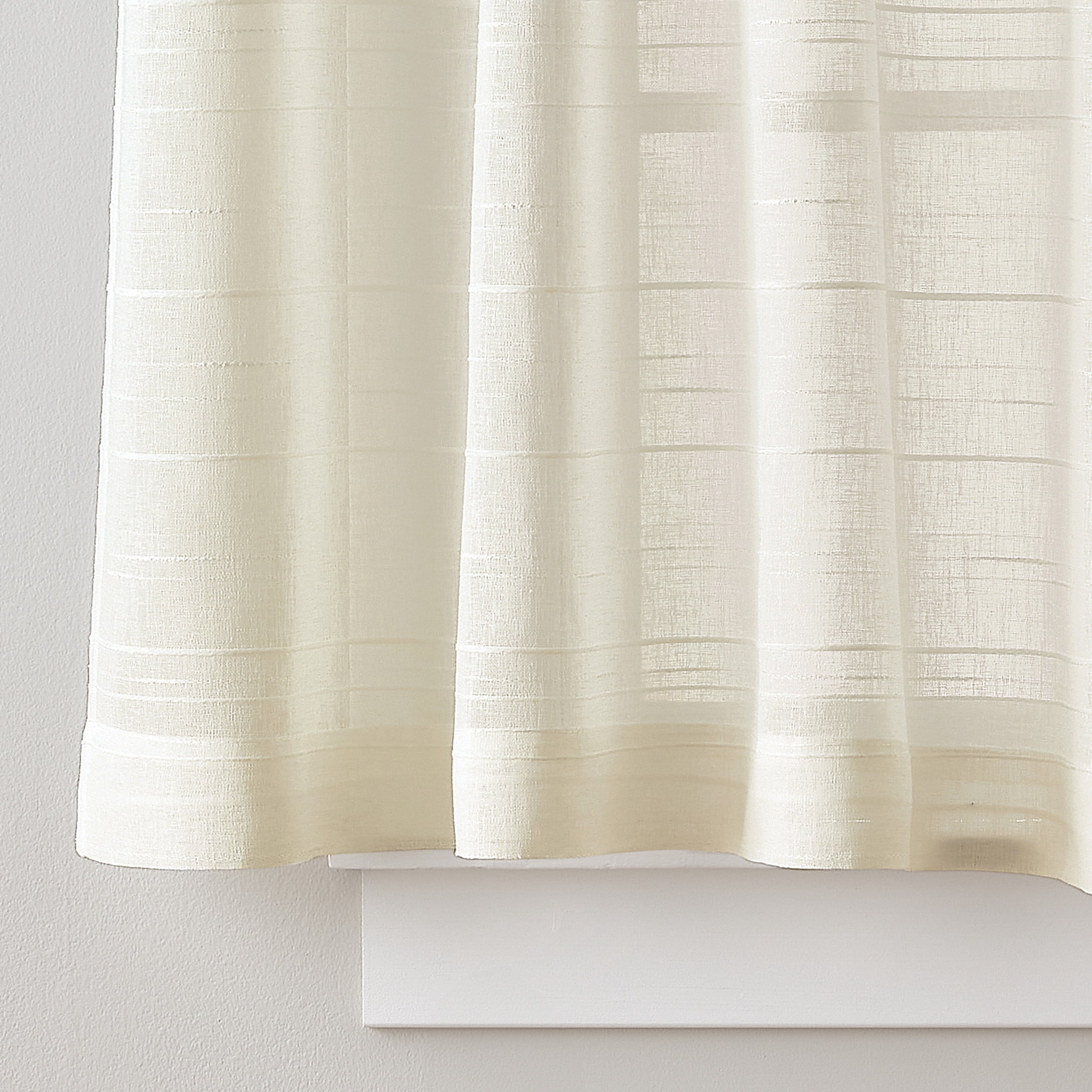 Mainstays Woven Stripe Sheer Tab Top Curtain, Single Panel, Beige, 50" W x 63" L