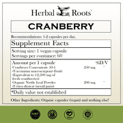 Herbal Roots Cranberry Antioxidant Super Fruit Capsules with Organic Nettle Leaf Powder, 200mg, Supports Urinary Tract Health