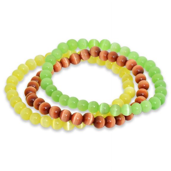 6MM Three Piece Stackable Cats Eye Stretchy Bracelets