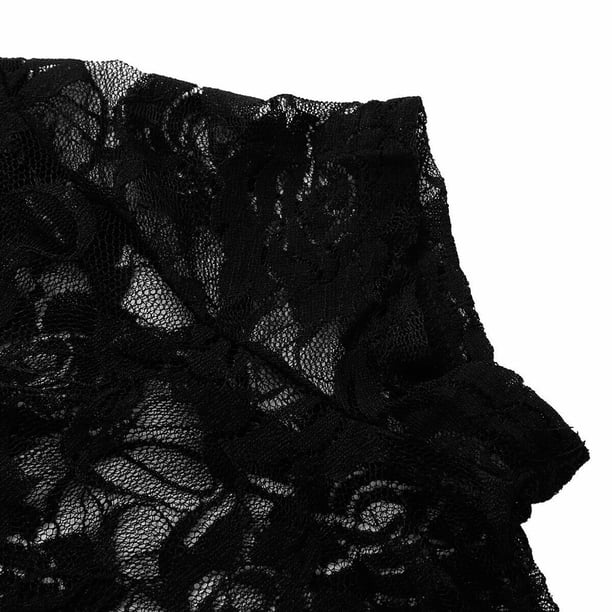 HSHMT Women's Sheer Mesh Lace See-Through Short Sleeve Crop Tops