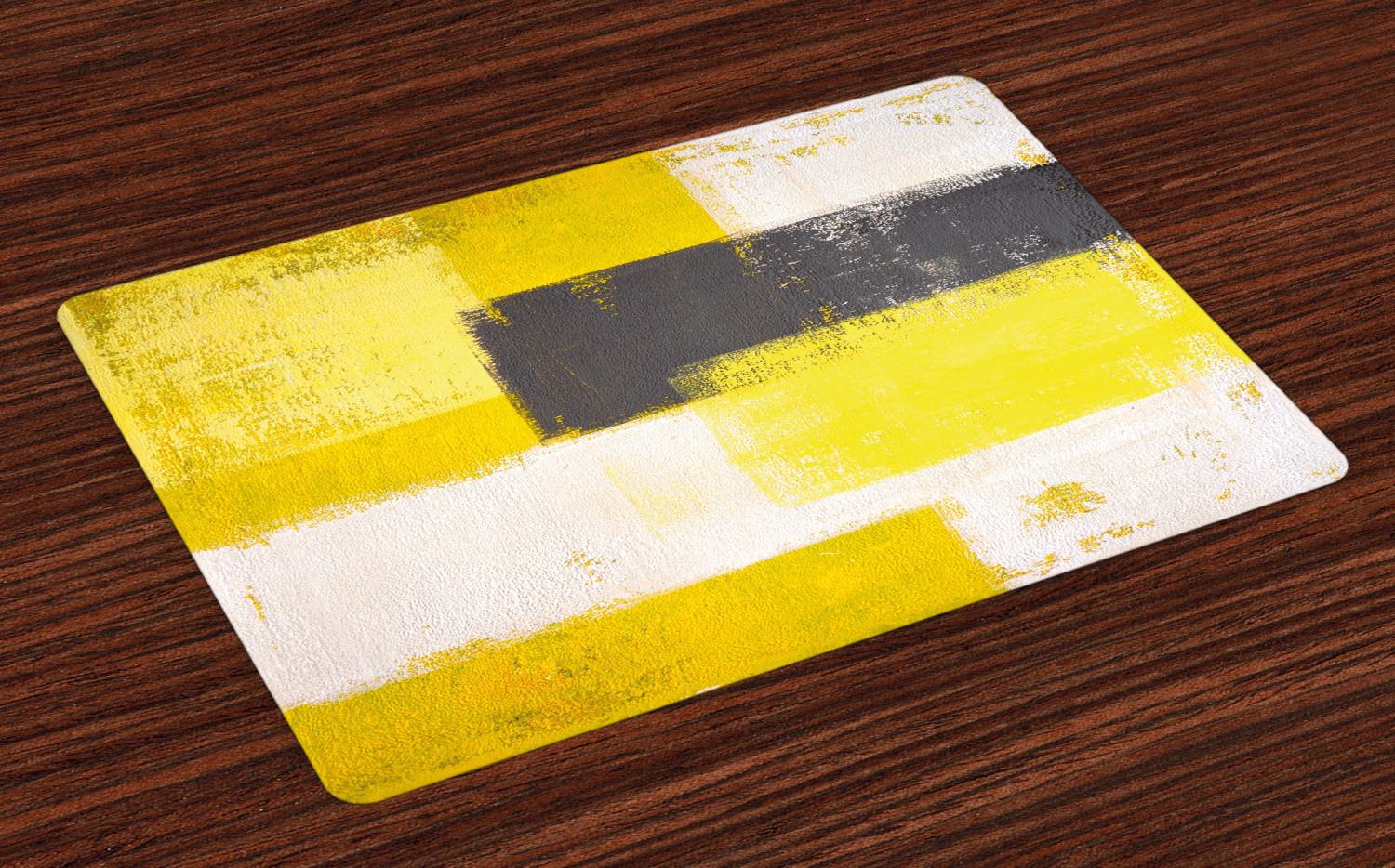 Grey and Yellow Placemats Set of 4 Abstract Grunge Style Brushstrokes