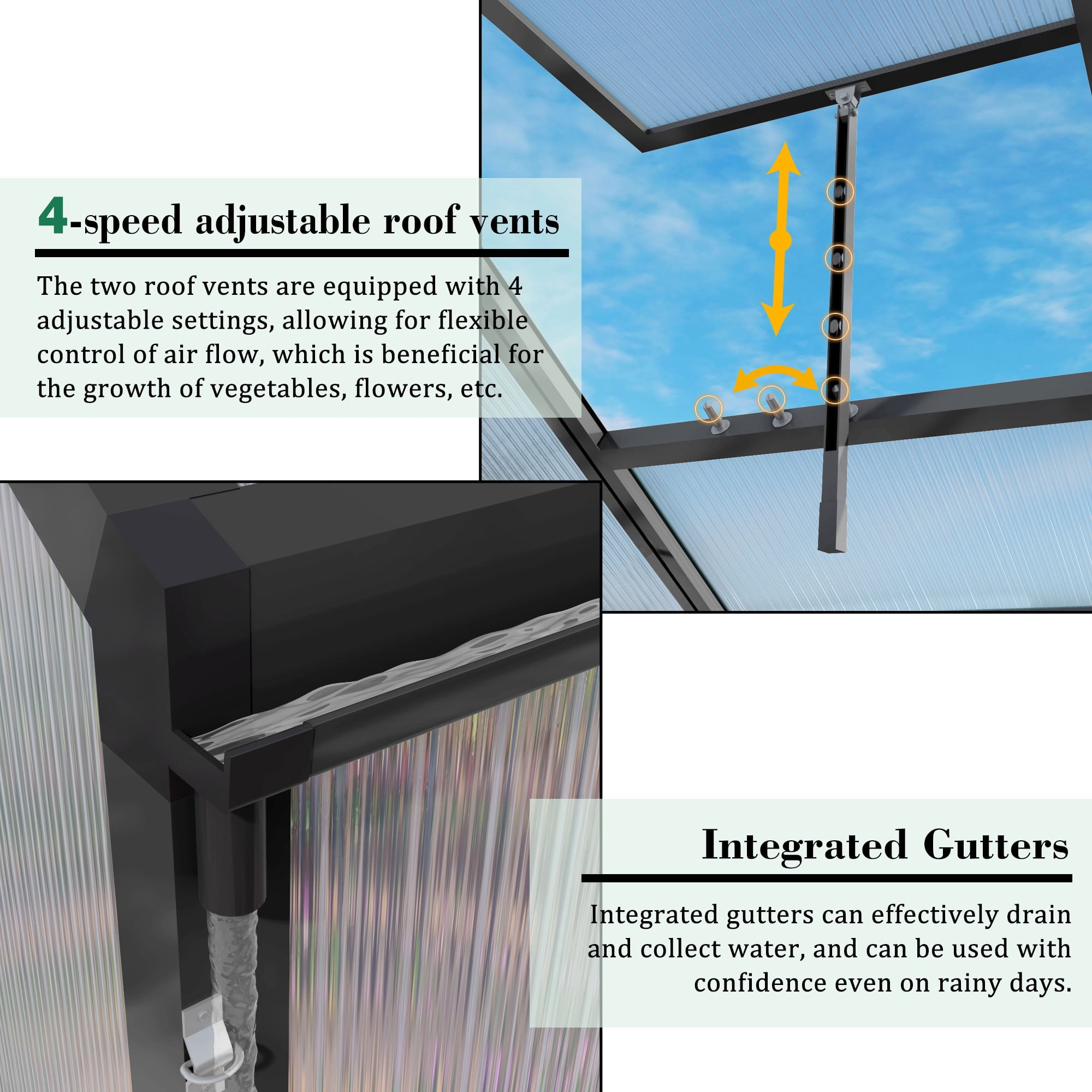 MAYEERTY 10x12 FT Walk-in Greenhouse with Raised Base & Anchors, All-Season Windproof Greenhouse with Drainage System for Backyard, Garden & Patio