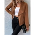 thumbnail image 5 of Women'S Faux Suede Jackets Fashion Fall Clothes Long Sleeve Open Front Cropped Coat Outwear Brown S, 5 of 9