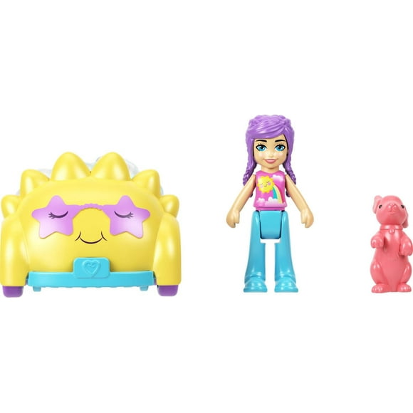 Polly Pocket Sun Vehicle Set, Micro Doll with Sunshine-Themed Die-cast Car & Puppy Figure