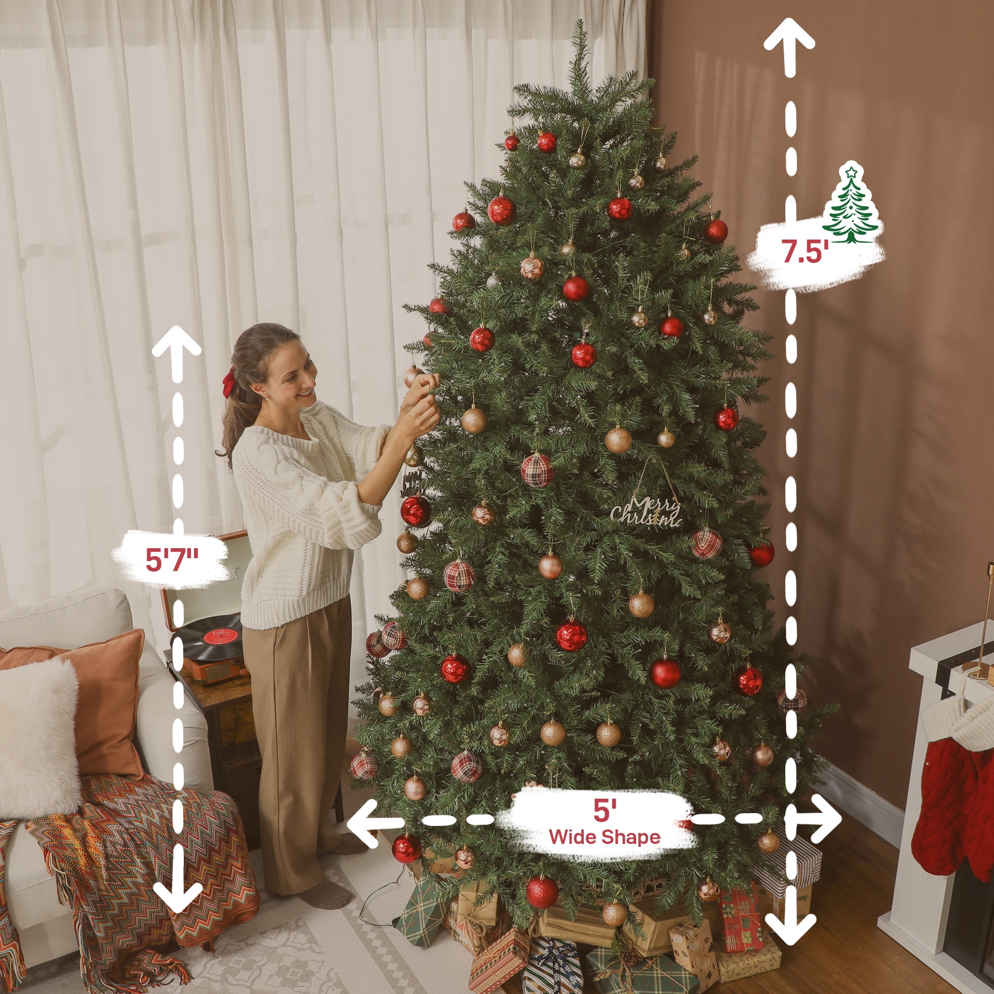 Astoutdoor 7.5 ft Prelit Christmas Tree with Full-Spectrum LED Lights, 2247 Tips, 698 LEDs, Steel Frame, Green