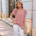 thumbnail image 4 of Women Summer V Neck Ruffle Short Sleeve Blouse Dot Flowy Shirt Tunic Top Pink L, 4 of 9