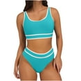 thumbnail image 2 of Tqyyweavej Womens Stripe Tankini Swimsuits Strap Square Neck Sleeveless Bathing Suit Tops and Color Block Summer Tight Swimwear Bottoms S-XL, 2 of 4