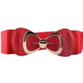 thumbnail image 2 of Red Women Fashion Bowknot Buckle Waistband Wide Elastic Stretch Waist Belt Rd, 2 of 2