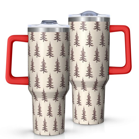 Brown Christmas Tree Pattern Tumbler with Handle and Lid,40oz Double Wall Vacuum Insulated Tumbler,Cups Gift for Women and Men