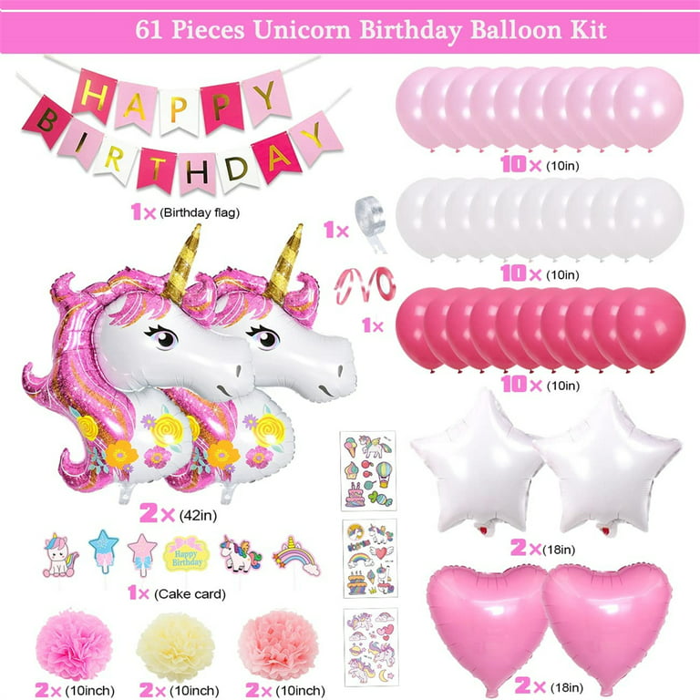 Unicorn Birthday Party Decorations, Fangsheng Unicorn Theme Party Supplies  Set for Girl with Balloon Garland kit, Unicorn Foil Balloons, Ribbon and  Paper Pom Poms 