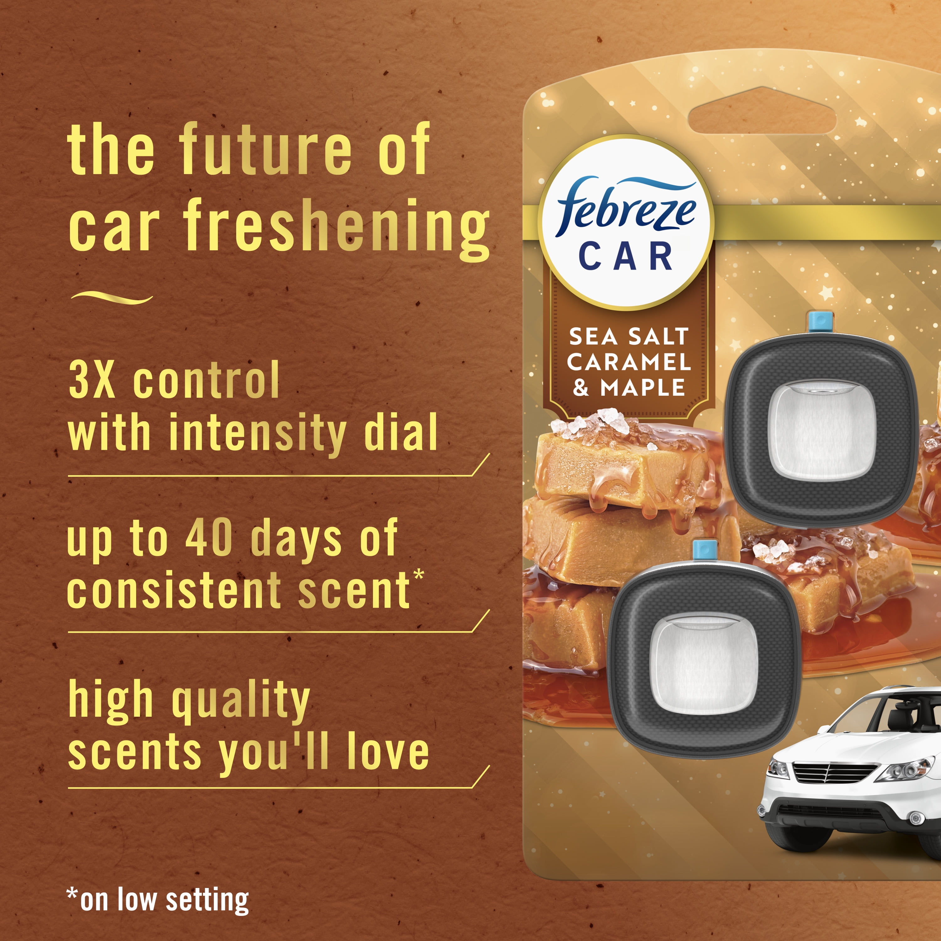 (4 pack) Febreze Car Air Freshener, Odor-Fighting Car Vent Clip, Sea Salt Caramel & Maple, 2 Count