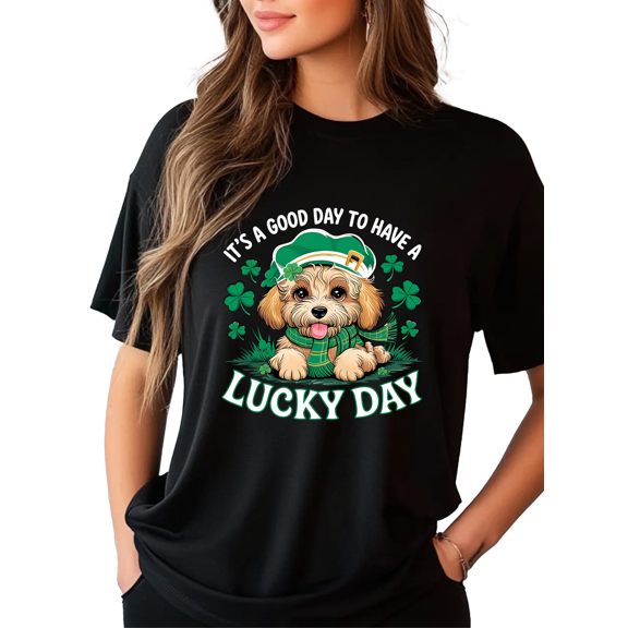 St. Patrick Dog Print Short Sleeve T-Shirt For Women 1 Pcs Gildan Plain T-Shirt 100% Heavy Cotton - Comfortable Crew Neck, Soft Tees Casual Tops