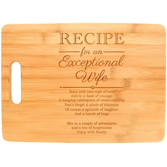 ThisWear Wife Gifts Recipe for an Exceptional Wife Wood Anniversary Gifts Big Rectangle Bamboo Cutting Board
