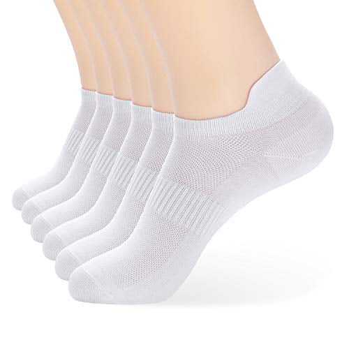 6 Pairs Women's Ankle Athletic Running Socks-Denisy White Soft Low Cut Sports Tab Socks Black for US Shoe Size 6-9/9-11 