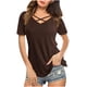 thumbnail image 2 of Puntoco Mujeres tops Sexy con cuello en V Cruz Collar Soild Camiseta de manga corta Blusa Puntoco Puntoco-6076, 2 of 7