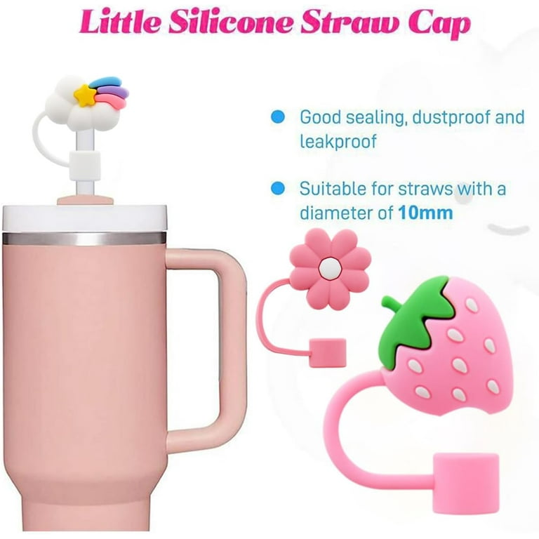 4Pcs 0.4in Diameter Cute Silicone Straw Covers Cap for Stanley Cup,  Dust-Proof Drinking Straw Reusable Straw Tips Lids 