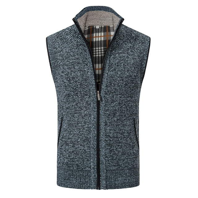 Mens Autumn And Winter Printed Pocket Knitted Wool Cardigan Vest Sweater Vest