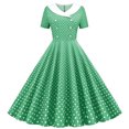 thumbnail image 1 of Dvprdro Robe de Bal pour Invité de Mariage Femme Mode Vintage à Manches Courtes Imprimé Polka Ligne Évasée Cocktail Fête Midi, 1 of 5